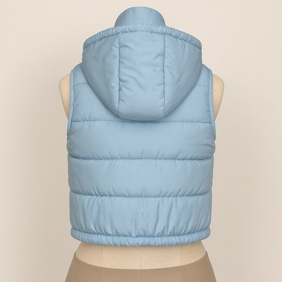 Girls Sky Blue Hooded Puffer Jacket Vest (Youth 12–14) – Embroidered + Down - Picture 2 of 7